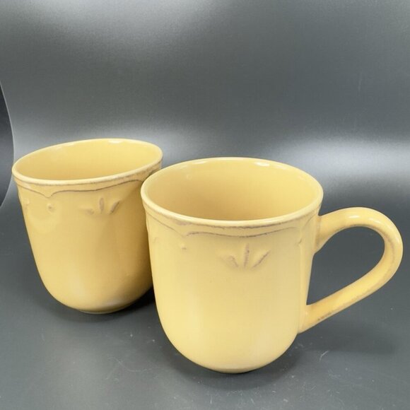 Thomson Pottery Beige Tan Ceramic Coffee Mug Cup Mugs Cups Raised Edge VTG Set 2 - Picture 15 of 15